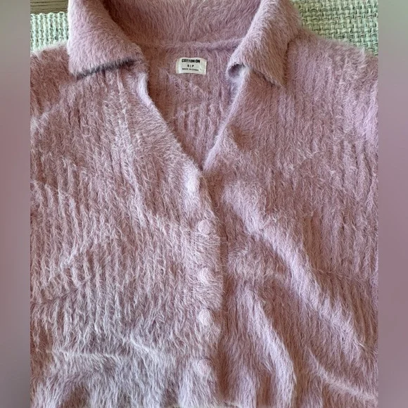 Cotton On Soft Pink Fuzzy Women's Cropped Cardigan. - Picture 3 of 4